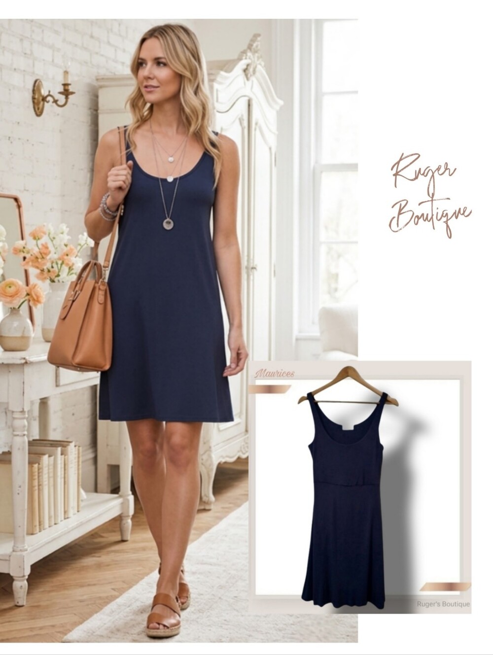 🌿24/7 Maurices Women's XS Dusty Blue Sleeveless Stretchy Dress with Pockets